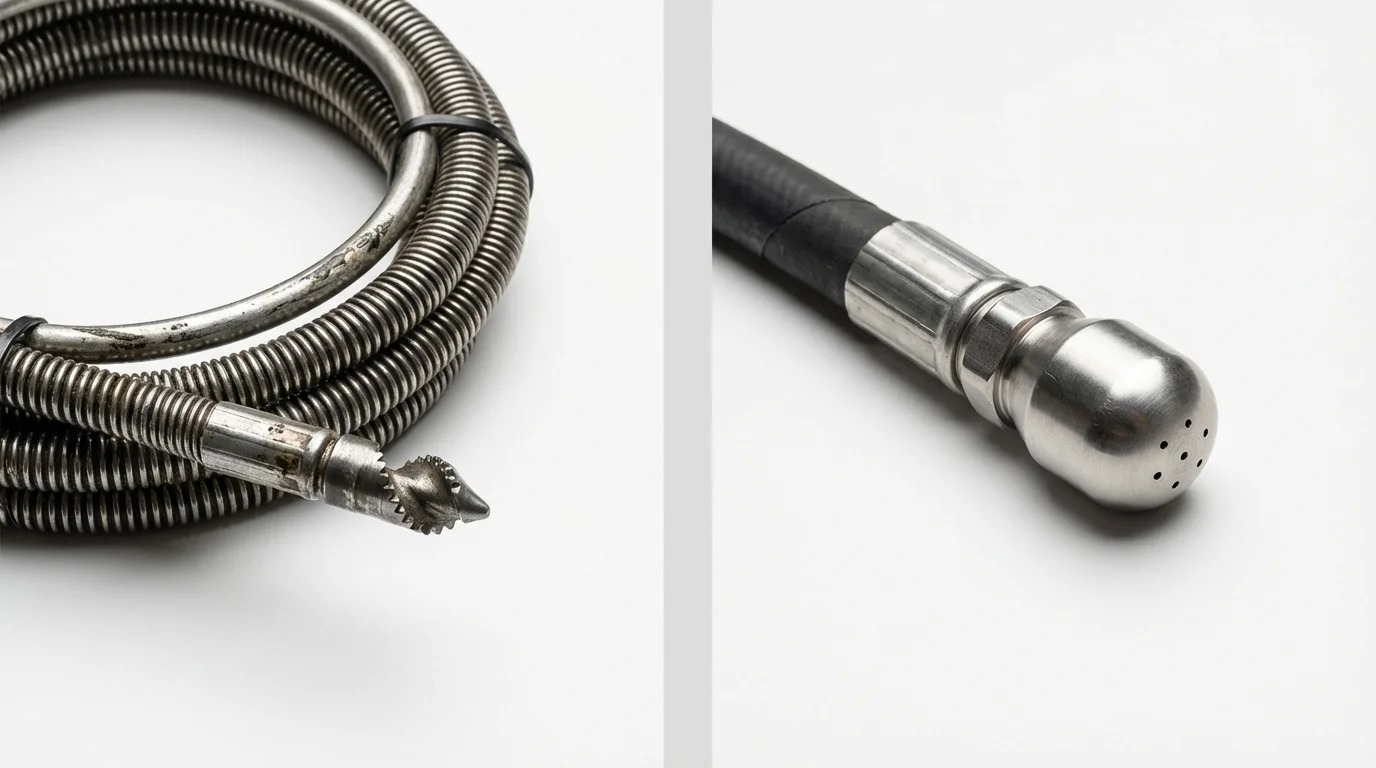 Drain snake cable and hydro jetting nozzle used for drain cleaning in Brattleboro, VT