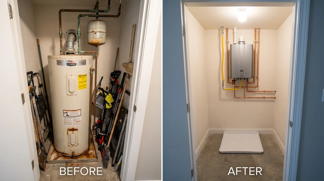 Tank water heater versus wall-mounted tankless unit comparison for Brattleboro, VT homeowners